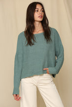 Load image into Gallery viewer, Semi cropped teal sweater. Cotton blend with ribbed texture
