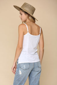 Basic white tank with adjustable straps, cotton blend