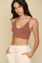 Load image into Gallery viewer, Cocoa shade seamless ribbed triangle chest brami.
