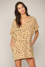 Load image into Gallery viewer, Sandstone color subtle leopard print lined tunic dress with pockets.
