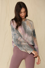 Load image into Gallery viewer, Tie dye semi cropped long sleeve tie dye top with drop shoulder. Made in USA.
