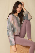 Load image into Gallery viewer, Tie dye semi cropped long sleeve tie dye top with drop shoulder. Made in USA.
