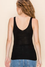 Load image into Gallery viewer, Black lightweight knit v-neck sweater tank top.
