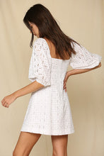 Load image into Gallery viewer, White lined eyelet dress with 3/4 sleeve.
