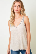 Load image into Gallery viewer, Taupe/beige lightweight tank with contrast stitching. Cotton blend &amp; made in USA.
