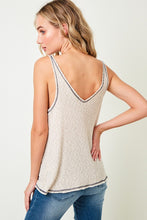 Load image into Gallery viewer, Taupe/beige lightweight tank with contrast stitching. Cotton blend &amp; made in USA.
