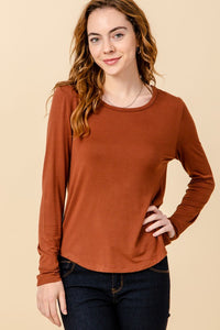 Hazelnut long sleeve crew neck basic tee.