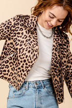 Load image into Gallery viewer, Leopard print moto jacket with multi zipper detail - light suede-like material.
