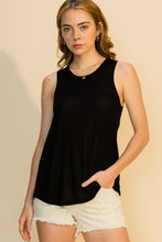 Load image into Gallery viewer, Black basic lightweight scoop neck swing tank top.
