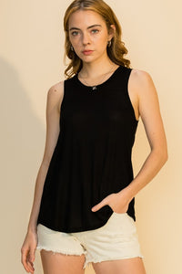 Black basic lightweight scoop neck swing tank top.