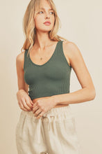 Load image into Gallery viewer, Pine green ribbed knit crop tank top/ brami for layering.
