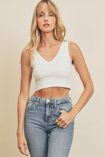 Load image into Gallery viewer, White ribbed knit crop tank top/ brami for layering.
