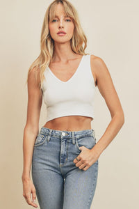 White ribbed knit crop tank top/ brami for layering.