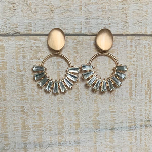 Glass beaded fan hoops with gold post detail.  Earring measures approx 1.25".  Metal Content: Blended Metal. Color: Clear