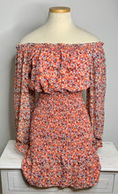 Load image into Gallery viewer, Off the shoulder floral print dress with ruched &amp; ruffle details
