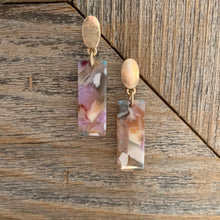 Load image into Gallery viewer, Acrylic dangle earrings with gold oval post detail.  Earring measures approx 1.5&quot;.  Metal Content: Blended Metal. Color: Blush
