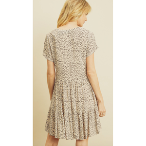 Cheetah print mini swing dress with front button detail